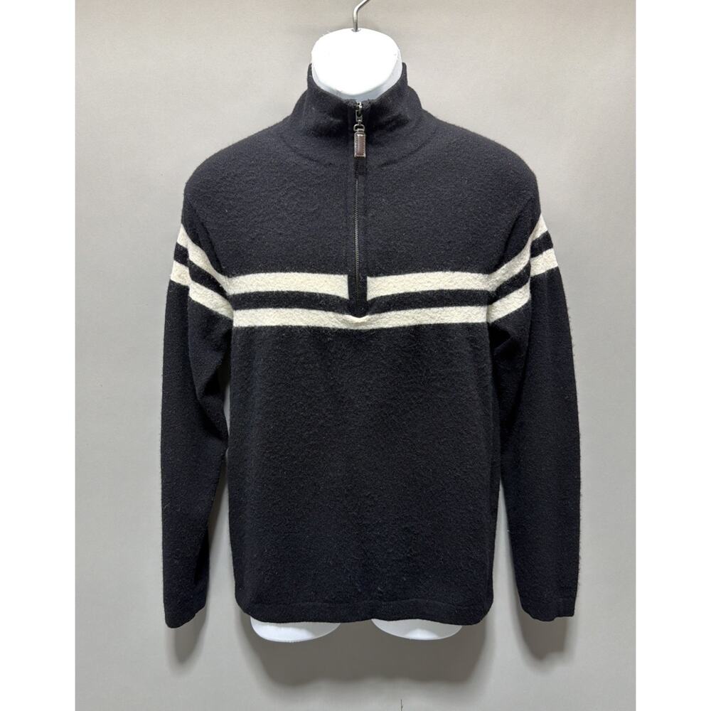 Impermeable Platinum Sweater Mens Medium Black Cashmere Wool Quarter Zip Striped